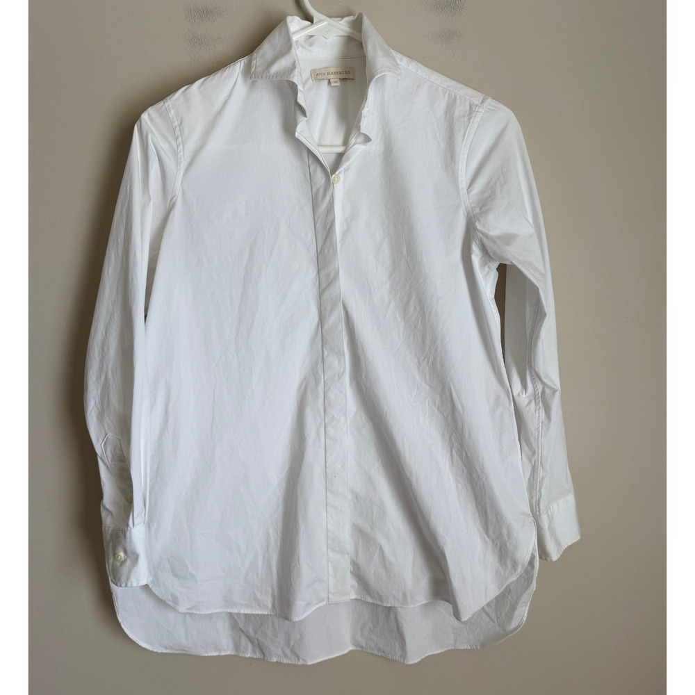 Ann Mashburn Button Down Shirt Women XS White Stretch Cotton